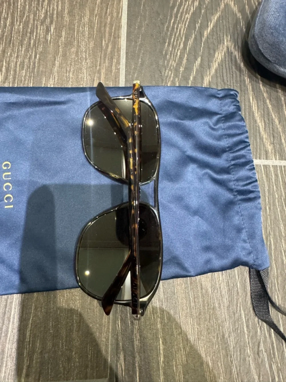 Gucci Tortoiseshell Sunglasses with Navy Velvet Case